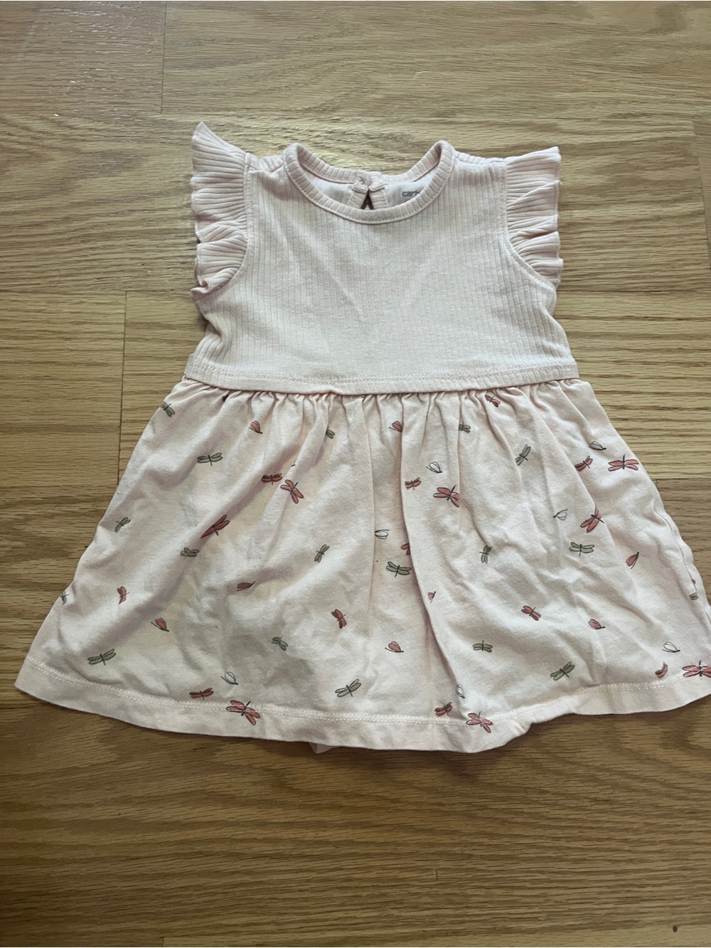 Girls Pink Flutter-Sleeve Knit Dress with Dragonfly Print 12M